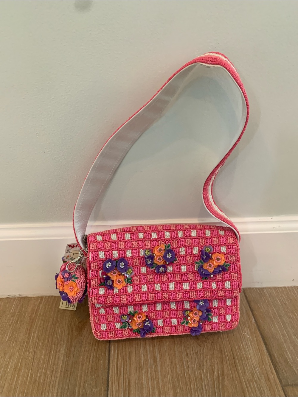 Viral Hand Made Pink Beaded Floral bag